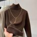 Women's Fleece-Lined High Neck Thermal Sweater - Soft & Warm Winter Pullover, Loose Fit, Long Sleeve, Casual & Elegant (Black/White/Brown/Khaki)_desvips.com