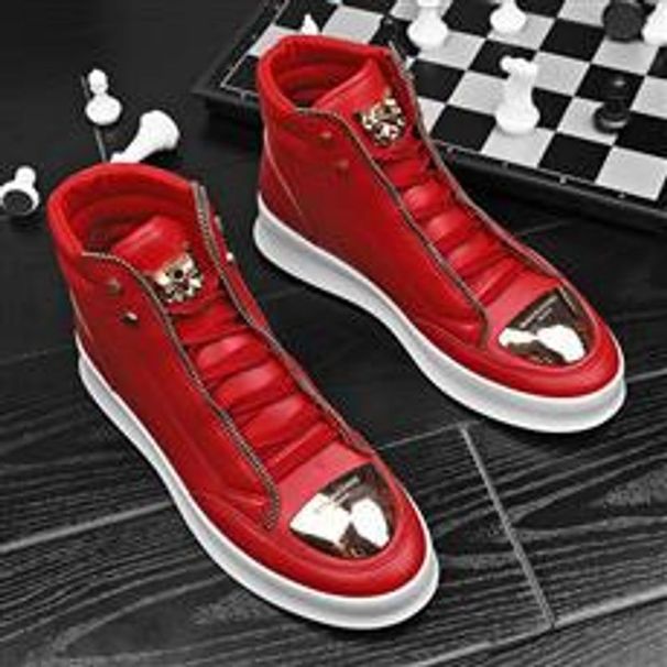 Men’s Shoes High Top Sneakers Metal Casual Leather Boots Hip Hop Shoes_desvips.com