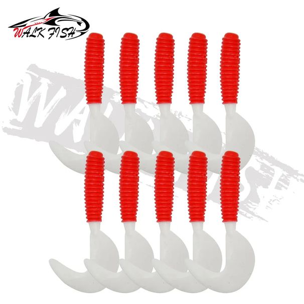 WALK FISH 10PCS 5cm 6cm 7cm Soft Lure Natural Attractant Worm Red White Tails Grub Fishing Lure Soft Bait Fish Bite Real Sens_desvips.com