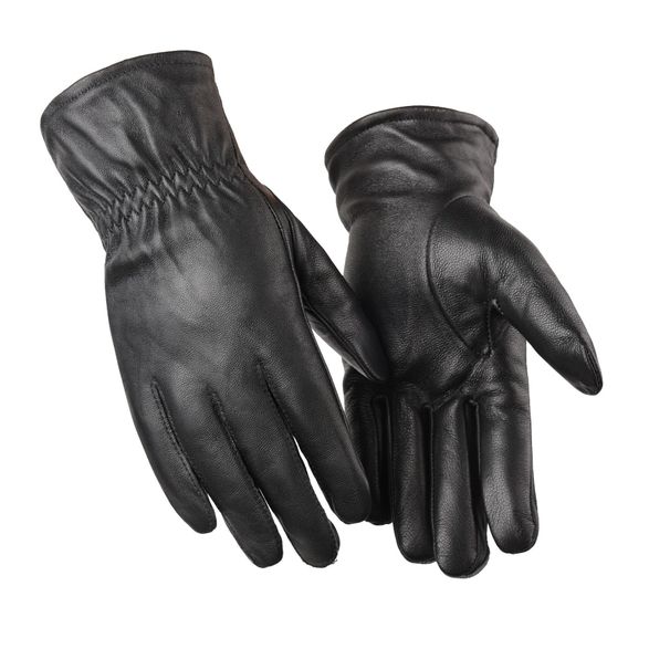 Genuine Leather Gloves Men, Winter Fleece-lined, Warm, Touch-screen, Lambskin, Anti-slip Motorcycle Gloves, Windproof_desvips.com