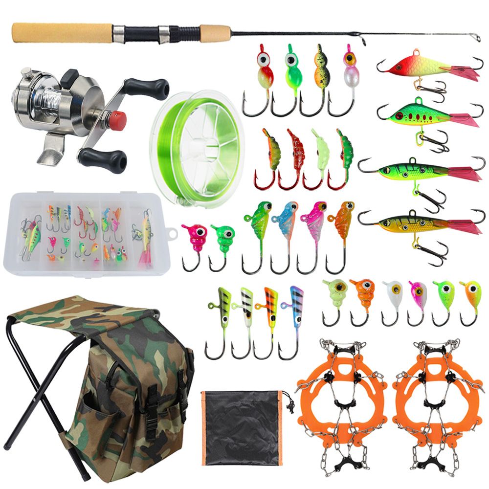Shark Skimmer|34-Piece Hook Rod, Reel, Gear, Ice Fishing Set With Chair, Bait, Lure Bait_desvips.com