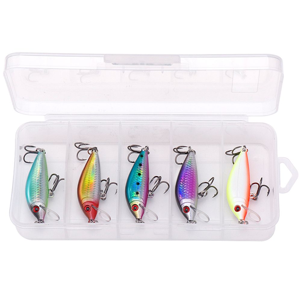 VTAVTA 5pcs 5cm 5g Sinking Minnow Lures With Tackle Box Various Colors Crankbait Wobblers Hard Baits Bass Trout Pike Fishing Kit_desvips.com