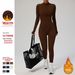 European American Autumn Winter Thin Fleece Long Sleeved Yoga Bodysuit Zipper Fitness Sports Bodybuilding Suit 8445_desvips.com