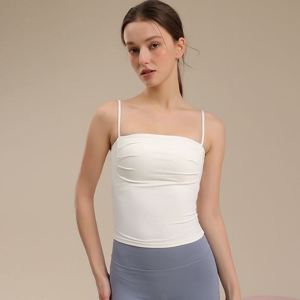One-piece Thin Strap Ruched Waist Sports Bra For Women, Sexy Back, Fitness Vest, High Elastic Yoga Wear_desvips.com