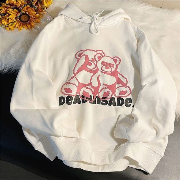 Autumn Winter American High Street Bear Hi Ho Sweatshirt Men Women Fleece Lined Thickened Hooded Jacket Lightweight_desvips.com