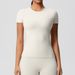 Women's Solid Color Double Sided Brushed Tight Fitting Short Sleeve T-Shirt for Sports Running Fitness Yoga_desvips.com