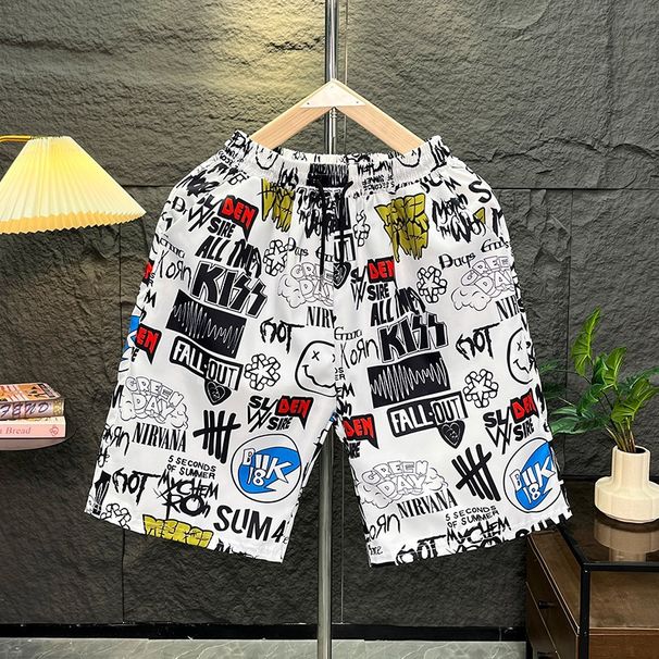 New For Men Summer Casual National Trend Printed Loose Water-Resistant Beach Ice Silk Quick-Dry Five-Point Shorts_desvips.com