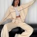 Women's Clothing leisure suit long sleeved half high collar cardigan sweater lace up striped trousers_desvips.com