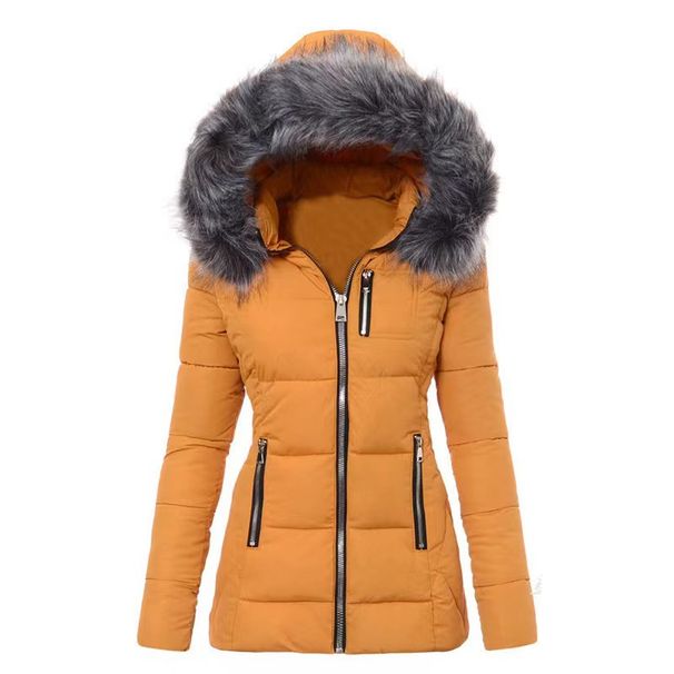 Women's Clothing color fur collar zipper decoration slim cotton coat for women thick coat for women_desvips.com