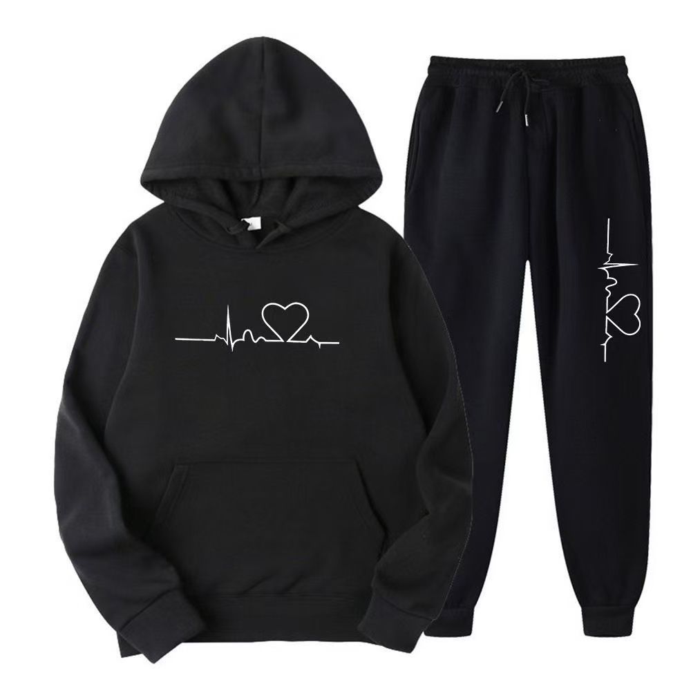 2025 Men And Women Fleece Sweatshirt Autumn Winter Heart Pattern Hoodie Trendy Brand New Men's Set_desvips.com