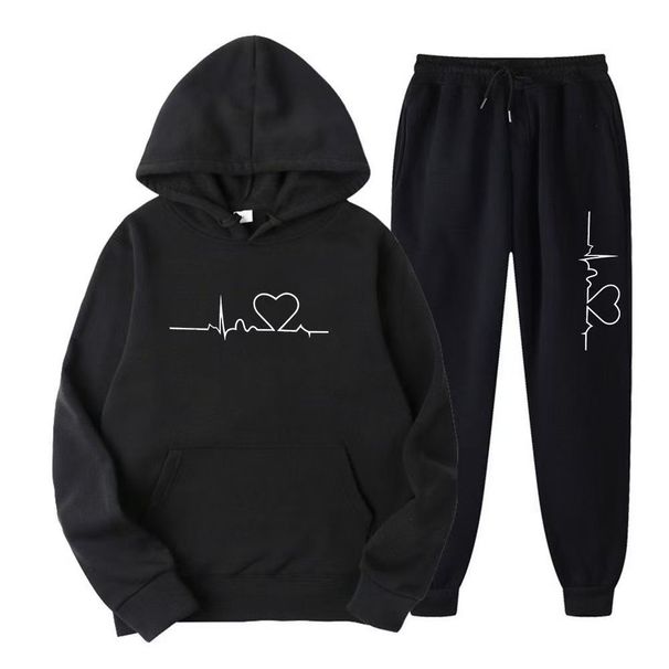 2025 Men And Women Fleece Sweatshirt Autumn Winter Heart Pattern Hoodie Trendy Brand New Men's Set_desvips.com