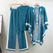 Women's Clothing new slim and fashionable long sleeved sweater + shawl + casual wide leg pants three piece suit_desvips.com