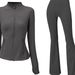 Women's Flared Leggings & Stand Collar Jacket Set - High Waist Tummy Control Workout Outfit For Running & Gym_desvips.com