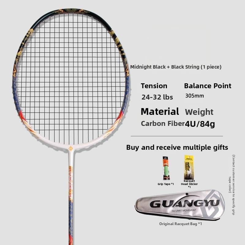 Adult High Power Smash Offensive Badminton Racket Competition Type Amateur Single Racket All Carbon Fiber Professional_desvips.com