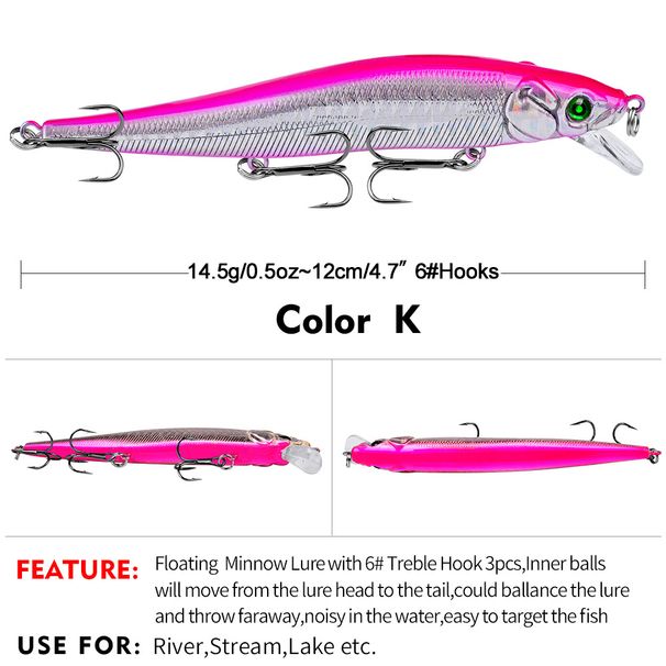Jindian Minnow Sea Lure Industrial Printing Simulation Hard Fishing Bait Length 11.94cm/14.47g DW403_desvips.com