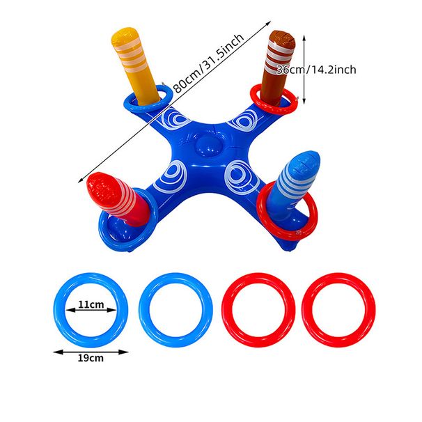 Inflatable Ring Toss Game Set Thickened PVC Outdoor Lawn Games For Kids Family 4 Cross Target Base With 6 Colorful Rings_desvips.com