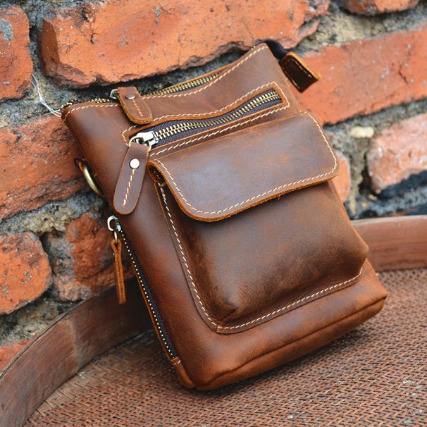 Men's Leather One Shoulder Retro Handmade Crossbody Bag_desvips.com