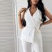 Women's Clothing White Sleeveless Suit Jumpsuit Long Pants-With Chain_desvips.com