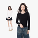 Straight Shoulder Crew Neck Slim Long-sleeved T-shirt Women's 2025 Autumn New Pinched Waist Short Slimming Women's Top Base Shirt_desvips.com