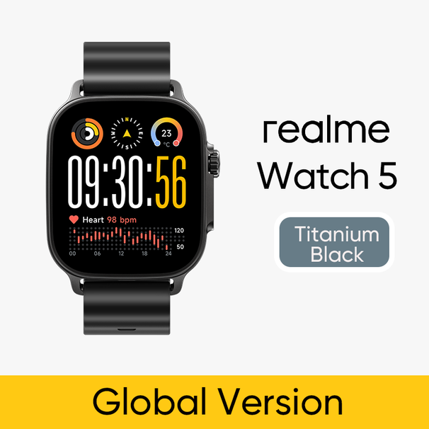 Global Version Realme Watch 5 1.97" 600nits AMOLED 460mAh 14-Day Battery Life 300+ Themes Support GPS GNSS IP68_desvips.com