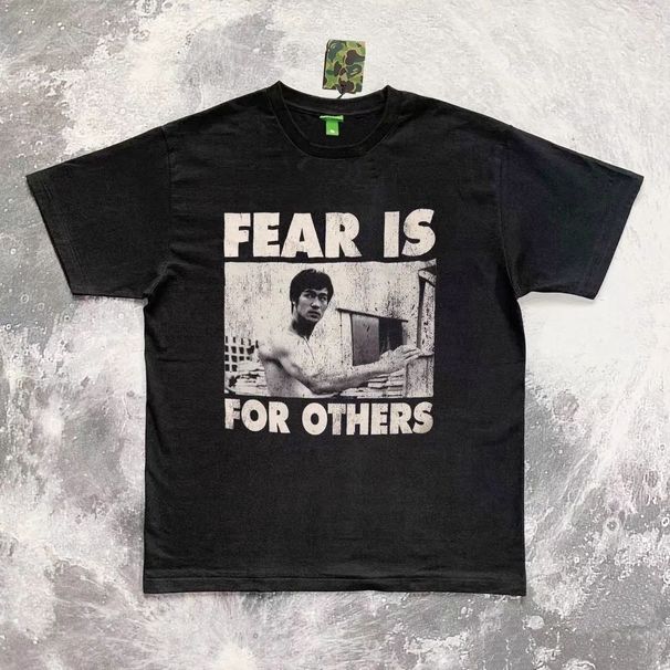 Pure Cotton American Washed Action Star Bruce Lee Print Summer Loose Oversize Short Sleeve T Shirt For Men_desvips.com