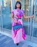 Women's Clothing spring and summer hot style printed short sleeved top half length pleated dress_desvips.com