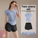 Women's Quick Drying Yoga Wear Short Sleeved T-Shirt Pilates Training Fitness Top New Style Sports Running Set_desvips.com
