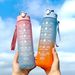 Gradient color frosted plastic sports cup portable rope portable fitness sports water bottle bouncing straw space cup_desvips.com