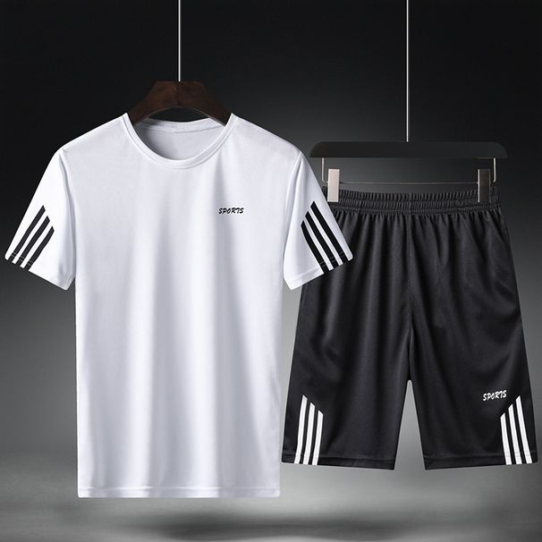Casual Men's Short Sleeve Shorts Summer Student Trendy Loose Running Breathable Quick-Dry Sports Set For Men_desvips.com