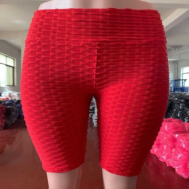 RenMou Tight Yoga High Waist Hip Lift Fitness Sports Bubble Jacquard Five-Point Shorts For Women_desvips.com
