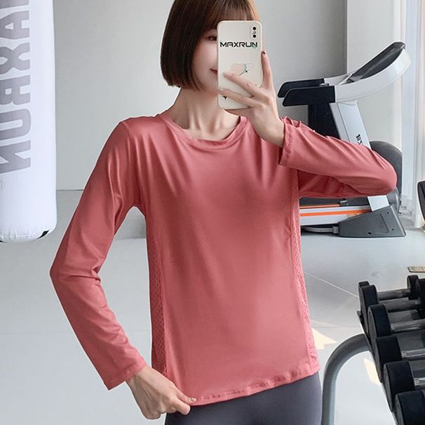Women's Slim Fit Sports Top Yoga Wear Running T-Shirt Spring Summer Plus Size Fitness Quick-Dry Mesh Breathable Long_desvips.com