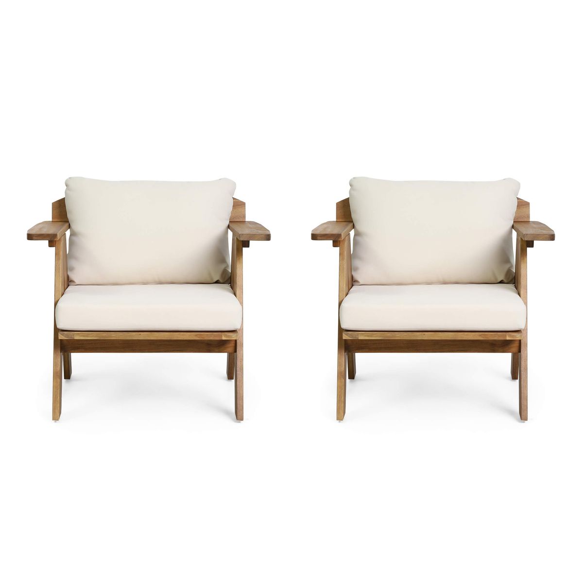 Christopher Knight Home Arcola Outdoor Club Chair With Cushion - Acacia Wood - Teak/Beige (Set Of 2)_desvips.com
