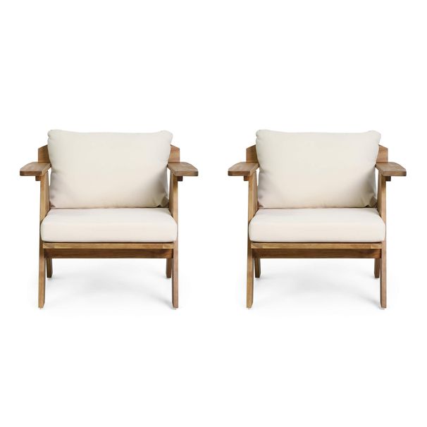 Christopher Knight Home Arcola Outdoor Club Chair With Cushion - Acacia Wood - Teak/Beige (Set Of 2)_desvips.com