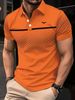 Summer Men's Slim-fit Printed Lapel Short-sleeved Shirt With LOGOPolo_desvips.com