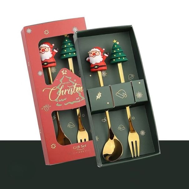 Christmas Gift Cute Christmas Spoon Set Coffee Spoon Creative Mixing Spoon Fork Christmas Gift Box Tableware Dessert Fork_desvips.com