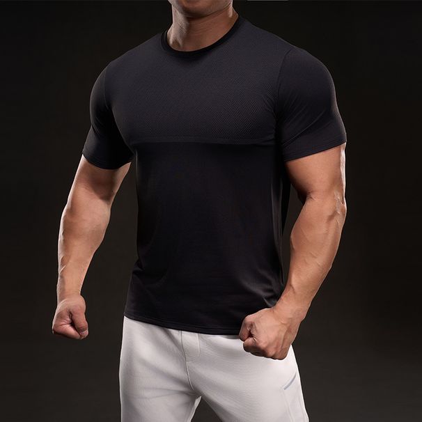 Summer New Short-sleeve Ice Silk T-shirt For Men, Thin, Fitness, European And American Style, Round Neck, Solid Color,_desvips.com
