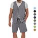 Men's Cotton And Linen Suit Casual Sleeveless Cardigan Shorts Two-Piece Suit_desvips.com