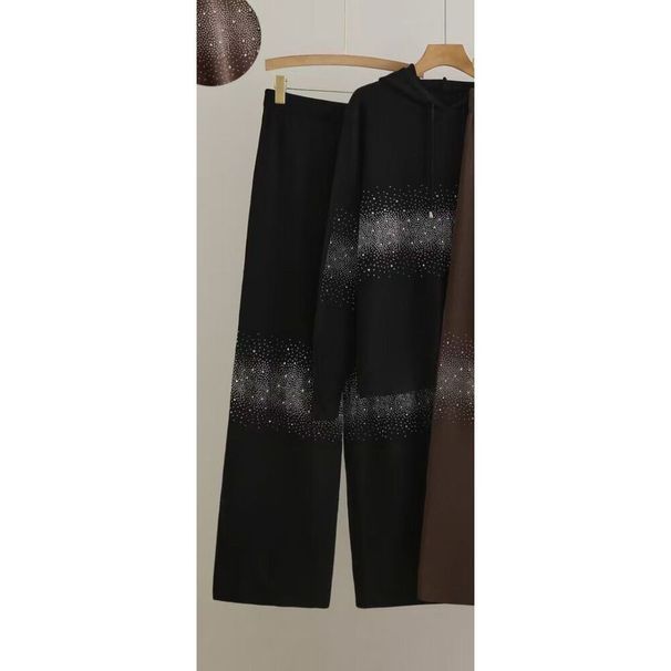 2025 Autumn Winter New Fashion Sweatshirt With Rhinestones Shiny Two-Piece Set Plus Size Loose Knitted Hoodie Casual_desvips.com