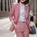 Women's Clothing High-end younger pink plaid small suit jacket long-sleeved suit_desvips.com