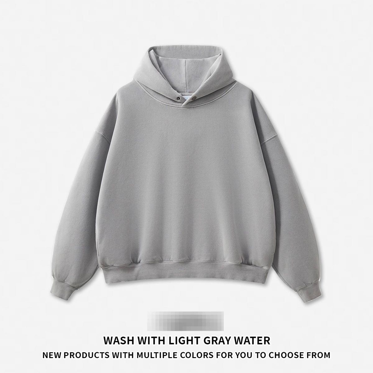 NOKO-Men's | Boxy, 350g, Washed, Button-down Fleece Hooded Sweatshirt, American-style Distressed._desvips.com