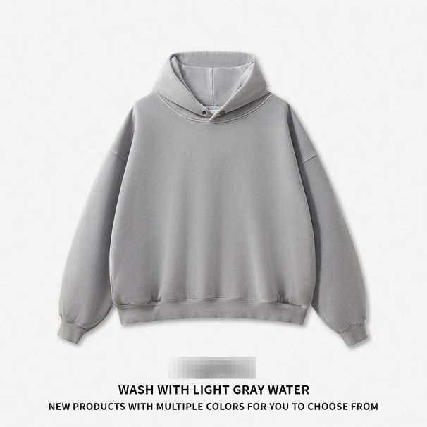 NOKO-Men's | Boxy, 350g, Washed, Button-down Fleece Hooded Sweatshirt, American-style Distressed._desvips.com