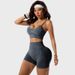 Sandwashed Yoga Suit Set High Waisted Hip Lifting Sports Fitness Shorts Shock Proof Push up Outerwear Vest Fitness & Body Building_desvips.com
