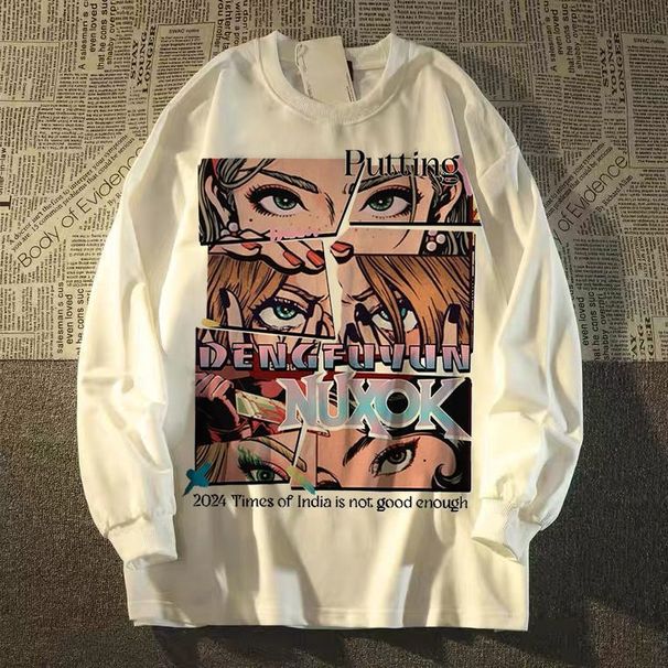 100% Cotton JES American Style Anime Character Print Long Sleeve T-Shirt For Men And Women 2024 Autumn New Top_desvips.com