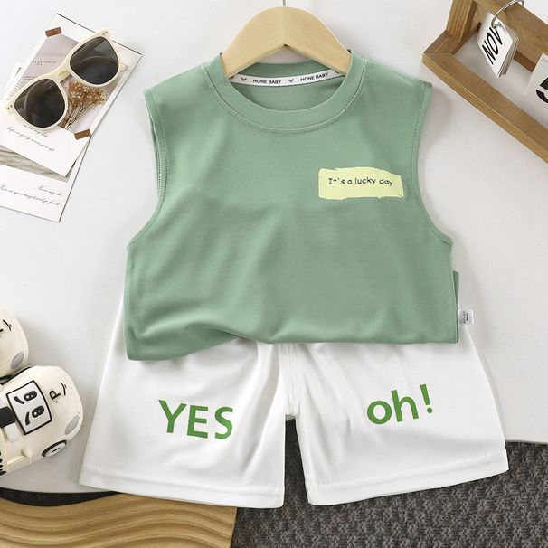 New Summer Children's Cotton Vest Set, Sleeveless Korean Style Sports Outfit For Boys And Girls, Two-Piece Set Wholesale_desvips.com