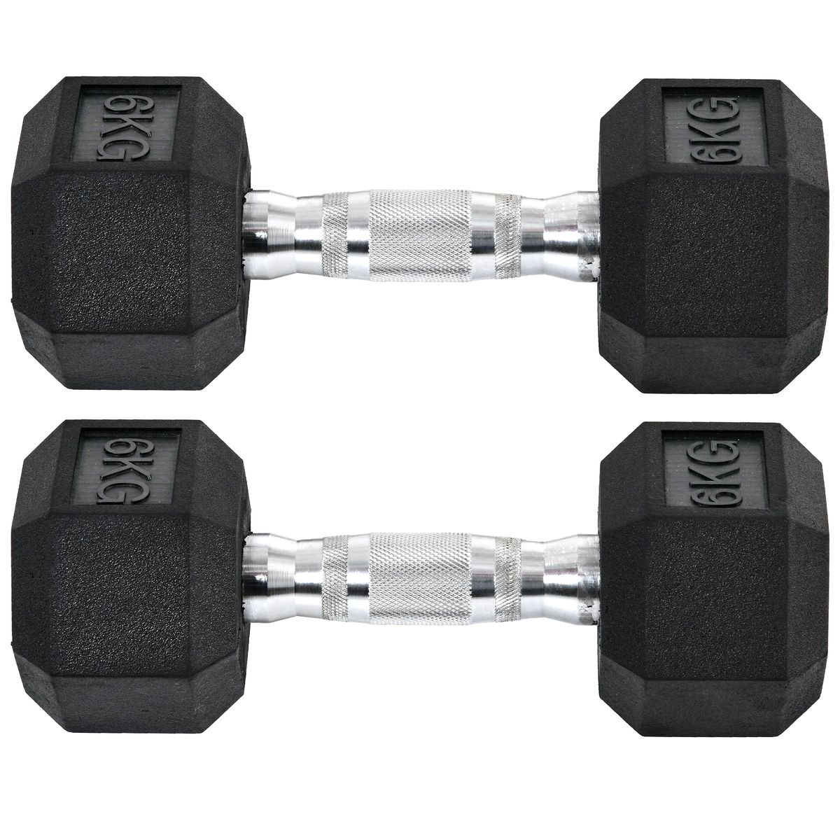 Juego De Mancuernas De 2x6kg Con Barra De Conexión Metálica Y Cabeza Hexagonal Para Entrenamiento En Y Plata_desvips.com