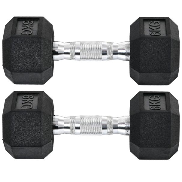 Juego De Mancuernas De 2x6kg Con Barra De Conexión Metálica Y Cabeza Hexagonal Para Entrenamiento En Y Plata_desvips.com