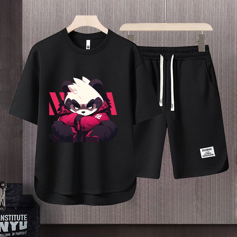 Men's Clothing 2024 Waffle Casual Summer Suit Men's Loose Teen Short sleeved T shirt Shorts Handsome Two piece Suit_desvips.com