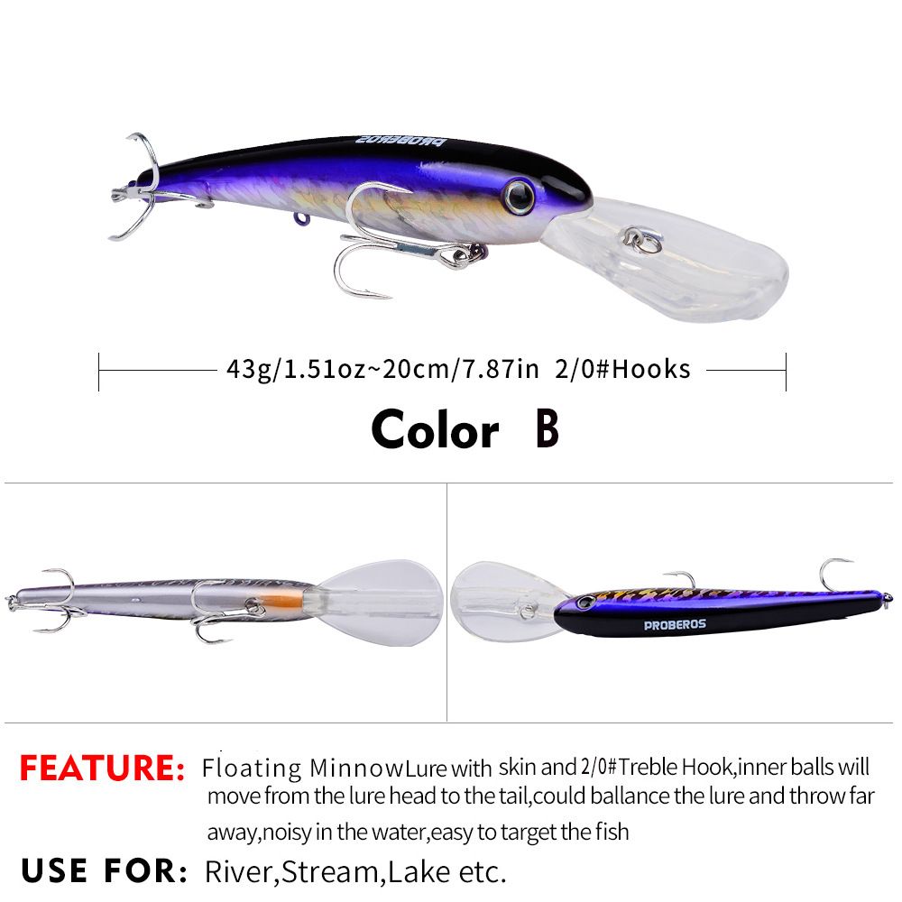 Long Tongue Big Minnow Floating Lure 20CM 43G Plastic Hard Boat Sea Lifelike Bait Fishing Gear_desvips.com