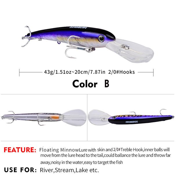 Long Tongue Big Minnow Floating Lure 20CM 43G Plastic Hard Boat Sea Lifelike Bait Fishing Gear_desvips.com