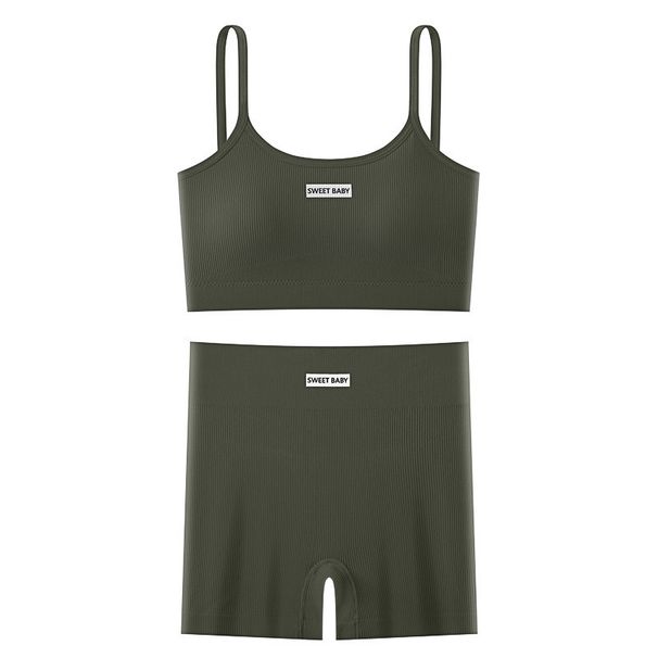 Women's Seamless Elastic Bandeau Yoga Exercise Set High Waist Tummy Control Square Pants Hip Lifting Beautiful Back Bra_desvips.com